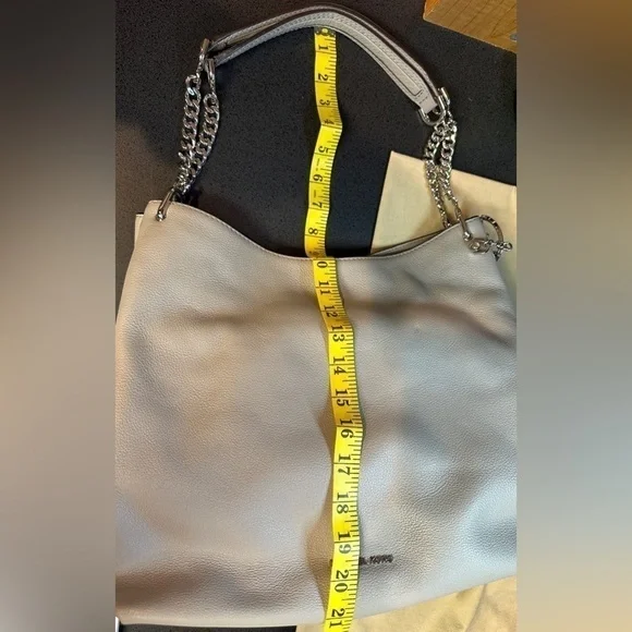 Michael Kors Large Pearl Gray Leather Double Chain Handle Shoulder Bag - Picture 7 of 16